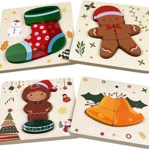 4 Pack Christmas Wooden Puzzles for Kids - BRAND NEW